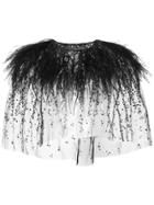 Monique Lhuillier Embroidered Ostrich Feather Bolero - Black