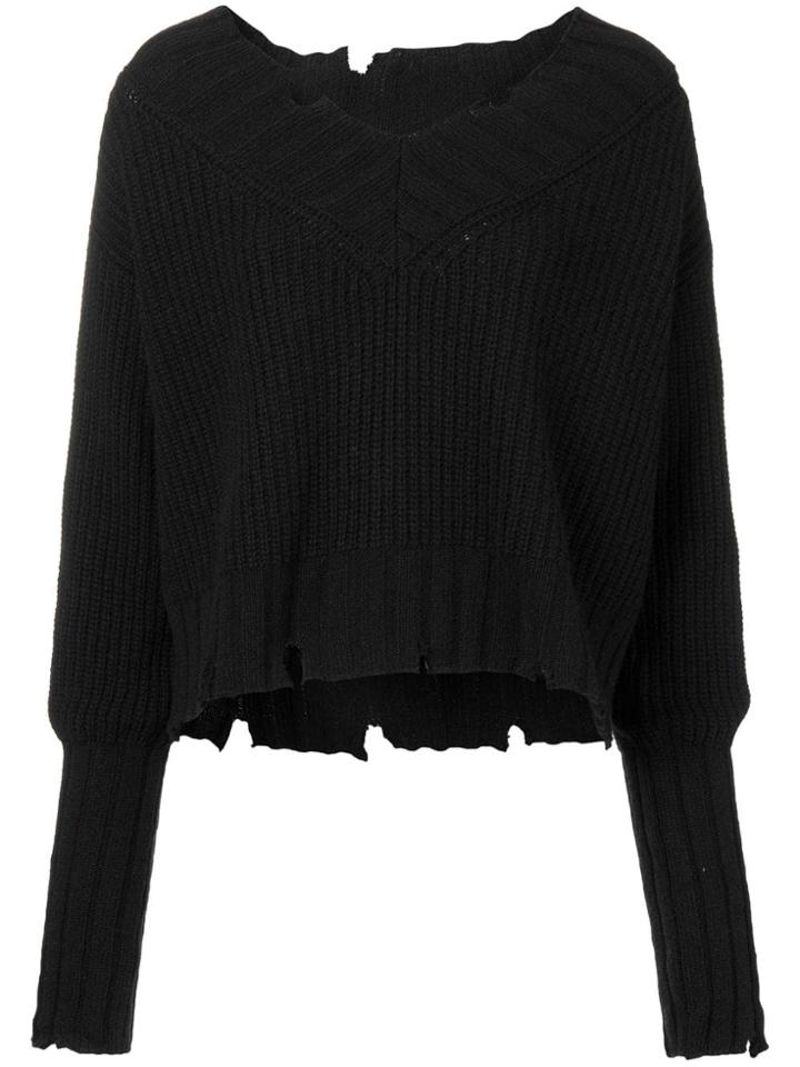Msgm Chunky Knit Ripped-edge Sweater - Black