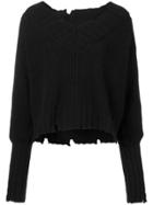 Msgm Chunky Knit Ripped-edge Sweater - Black