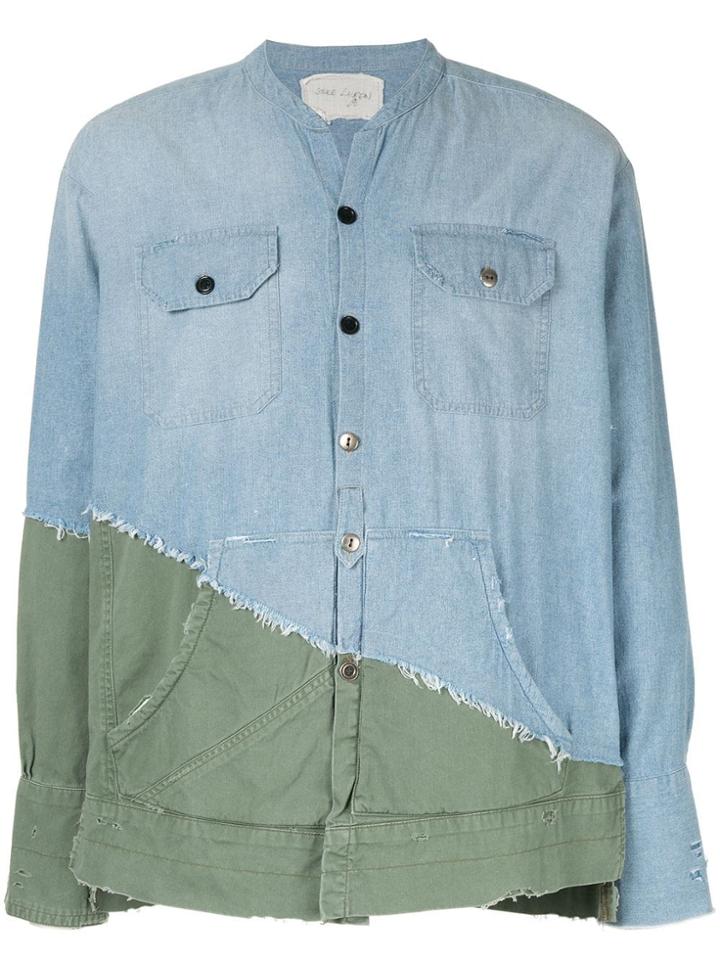 Greg Lauren Distressed-style Hybrid Shirt - Blue