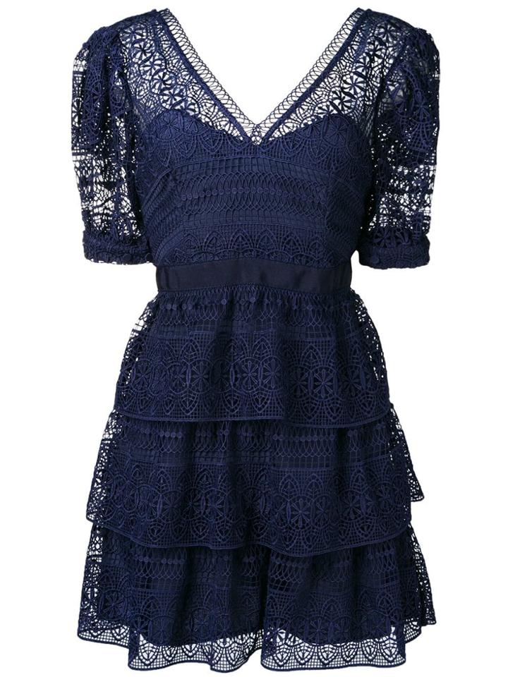 Self-portrait Lace Ruffled Dress - Blue