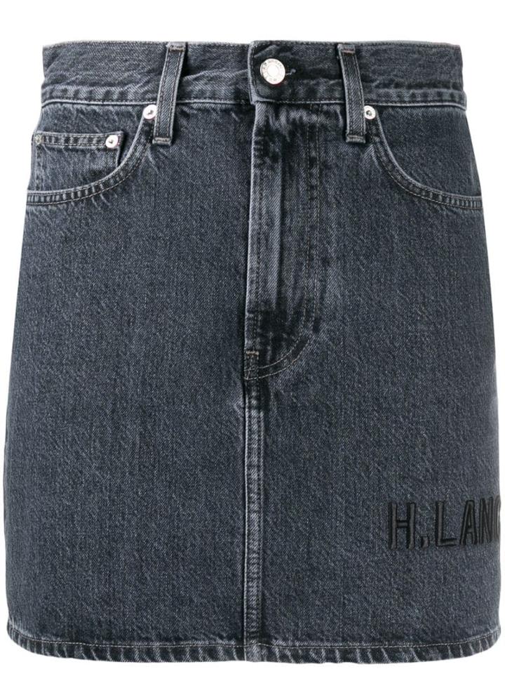Helmut Lang Embroidered Logo Jean Skirt - Grey