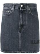 Helmut Lang Embroidered Logo Jean Skirt - Grey