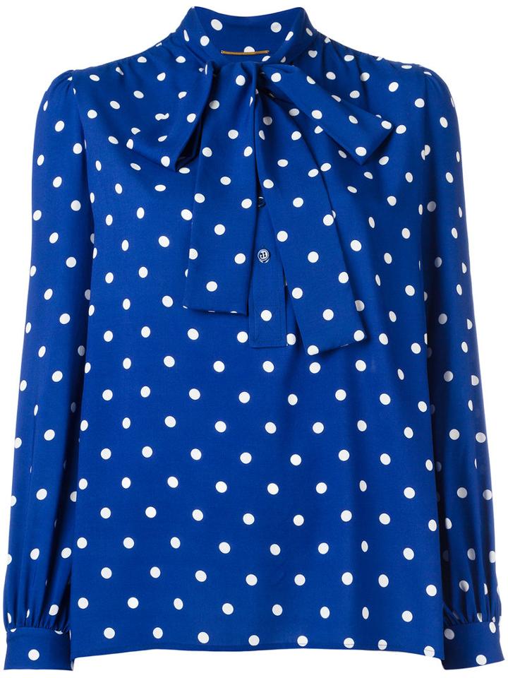 Saint Laurent Polka-dot Pussybow Blouse, Women's, Size: 36, Blue, Viscose