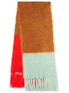 Burberry Colour Block Chunky Knit Mohair Silk Scarf - Brown