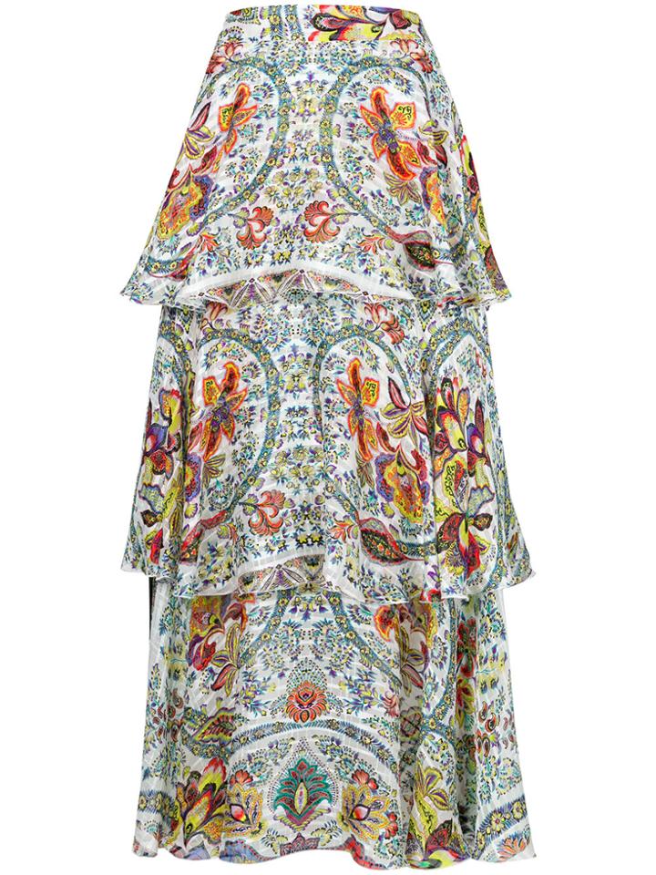 Etro Tiered Floral Skirt - White