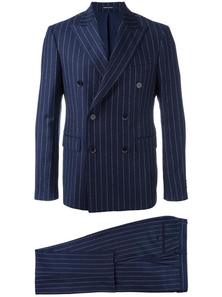 Dinner Double-breasted Pinstripe Suit, Men's, Size: 46, Blue, Cupro/virgin Wool