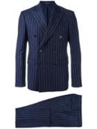Dinner Double-breasted Pinstripe Suit, Men's, Size: 46, Blue, Cupro/virgin Wool