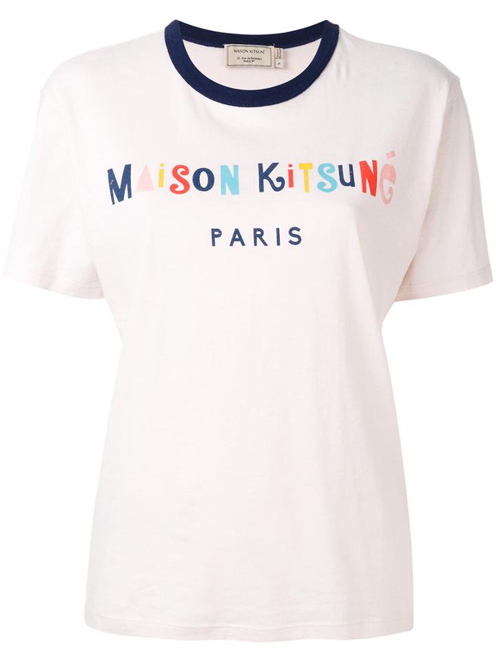 Maison Kitsuné - Lettering Logo Print T-shirt - Women - Cotton - M, Women's, Pink/purple, Cotton