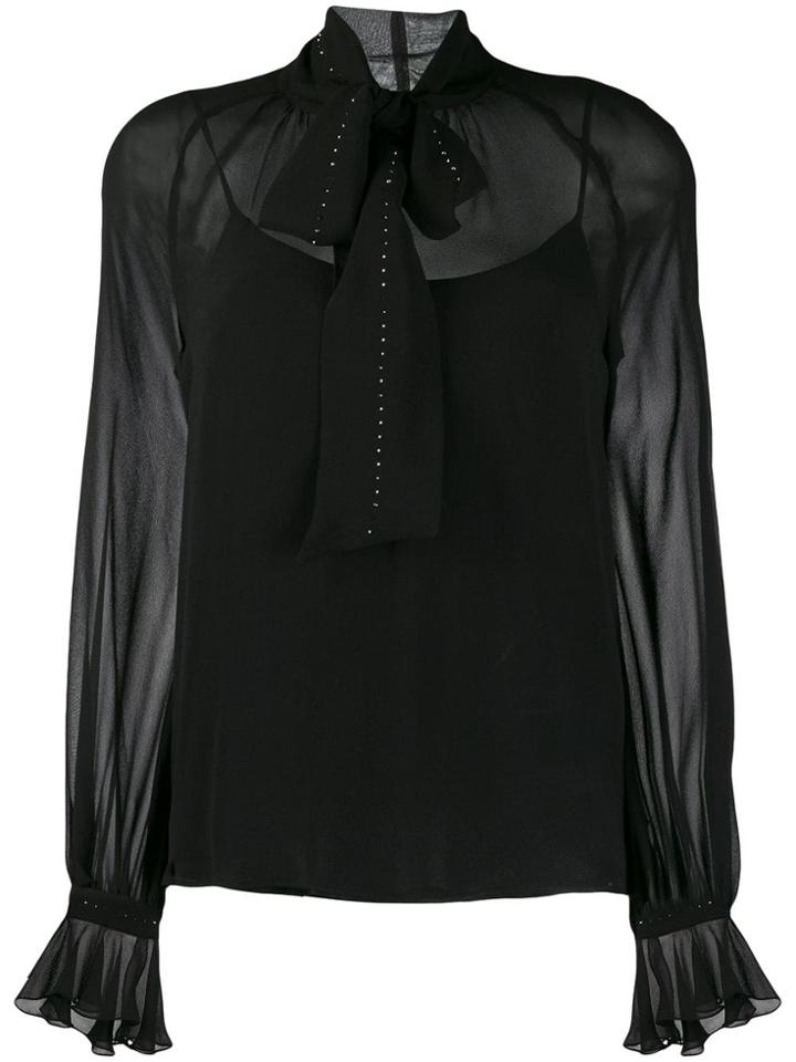 Max Mara Chiffon Pussy Bow Blouse - Black