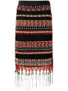 Emilio Pucci Beaded Fringed Macramé Skirt - Black