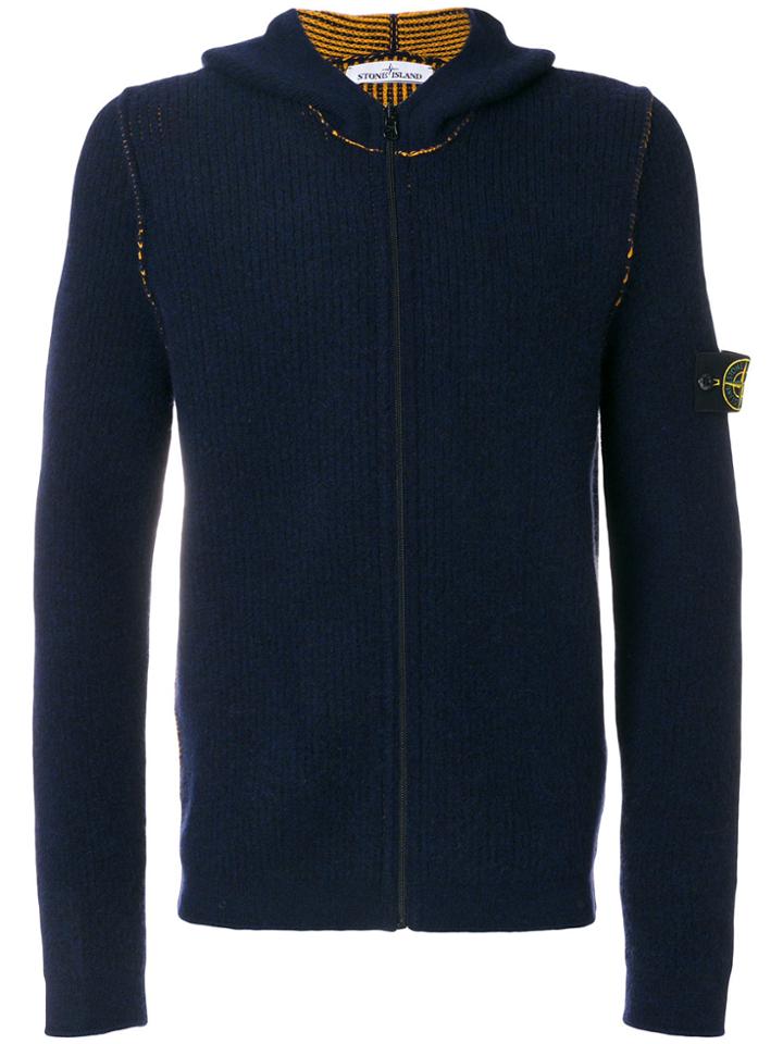 Stone Island Zip Up Hooded Cardigan - Blue