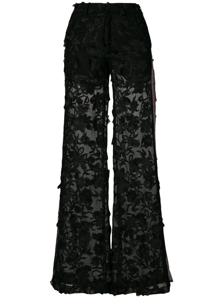 Ainea Embroidered Flared Trousers - Black