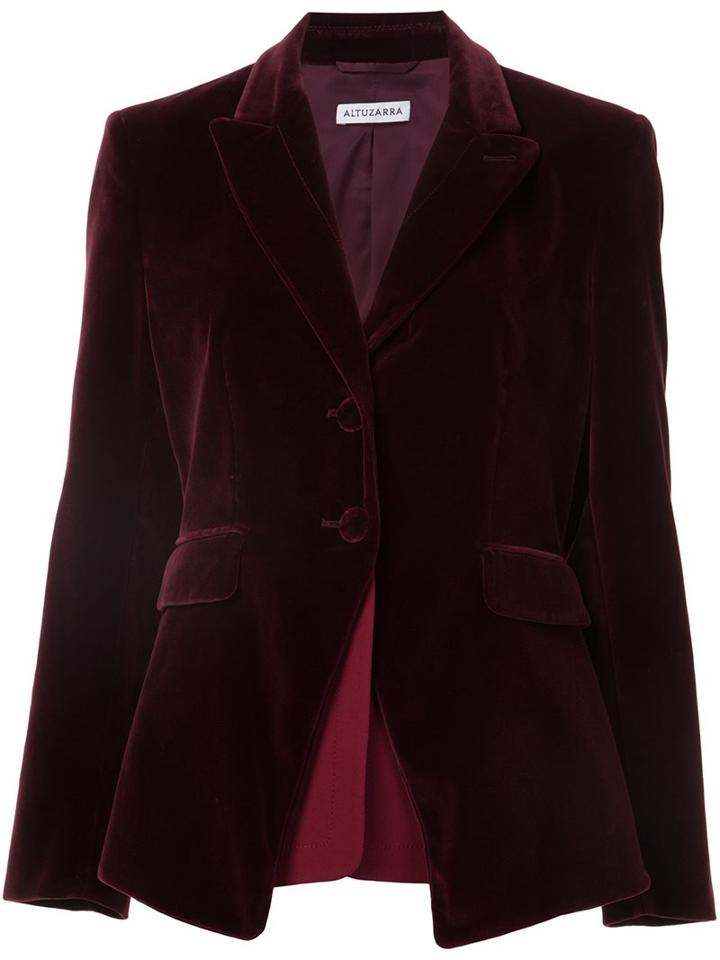 Altuzarra Velvet Layered Effect Blazer, Women's, Size: 42, Red, Cotton