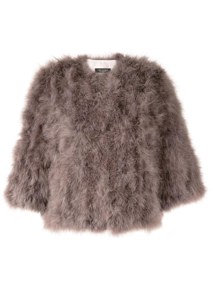 Yves Salomon Feathered Short Jacket - Grey
