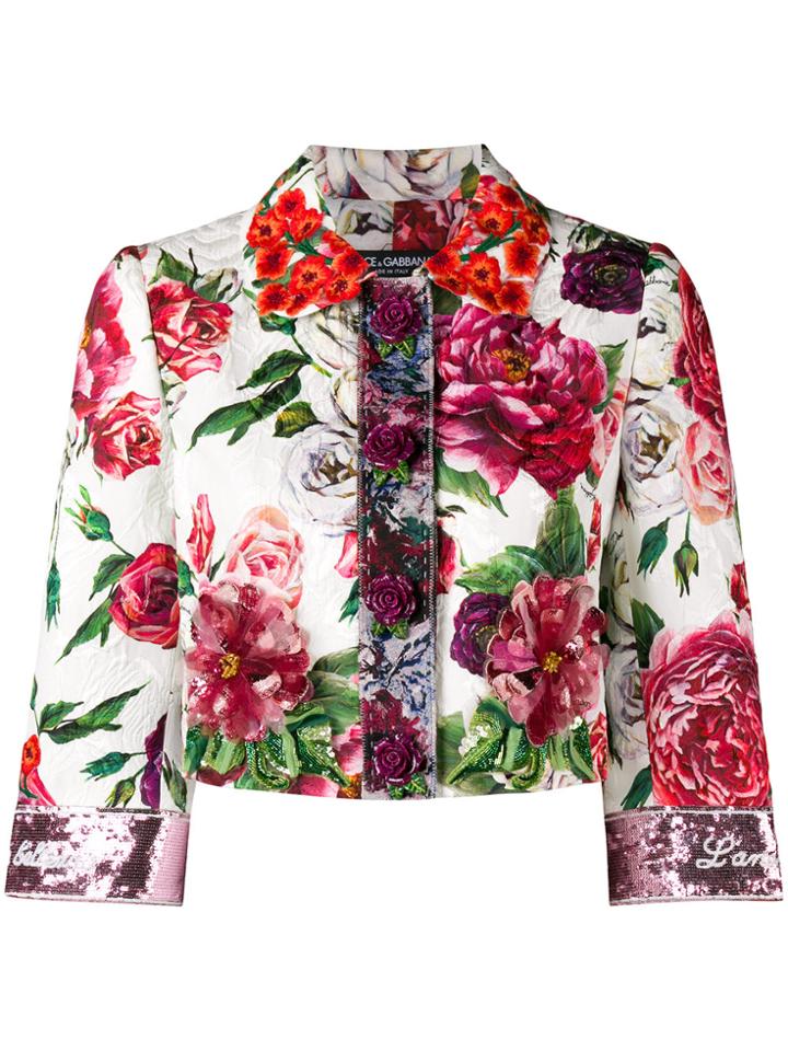 Dolce & Gabbana Peony Print Cropped Jacket - White