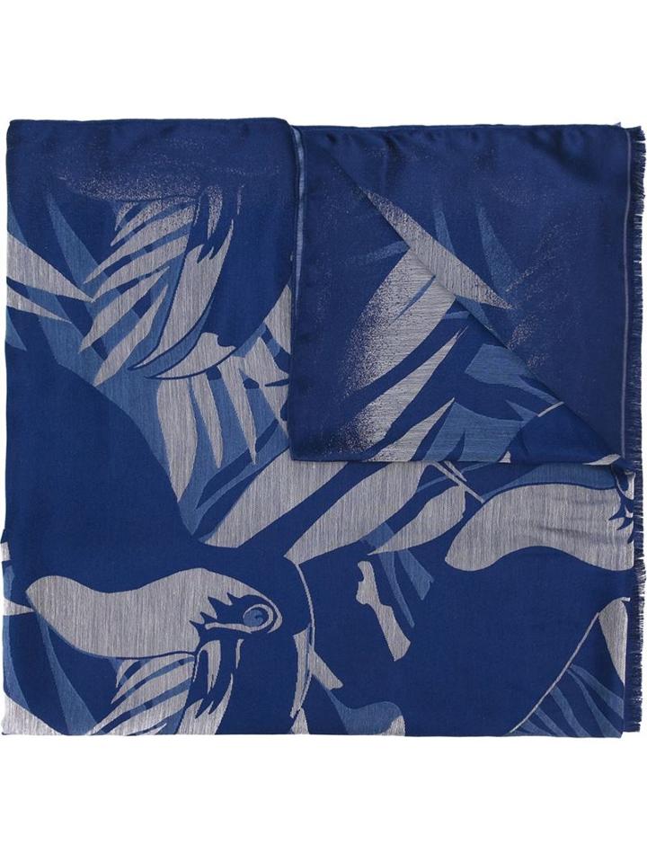 Etro Jungle Print Scarf, Men's, Blue, Silk/viscose