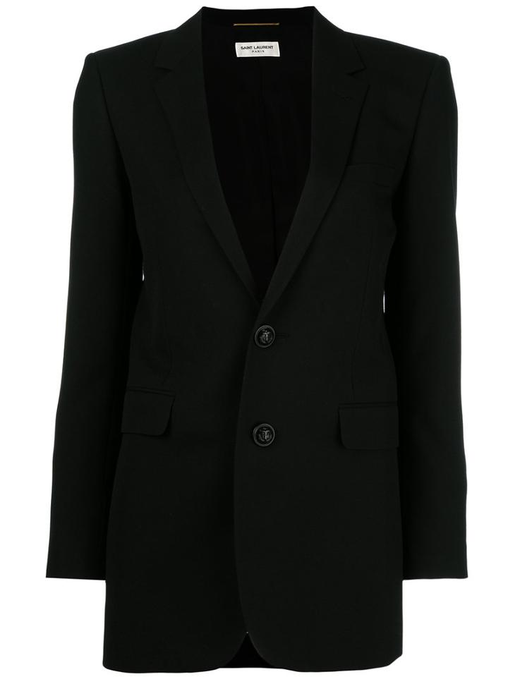 Saint Laurent Single Breasted Tube Jacket, Women's, Size: 40, Black, Virgin Wool/cotton/silk