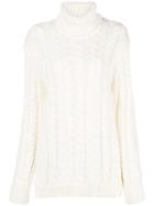 Tibi Rollneck Cable Knit Sweater - White