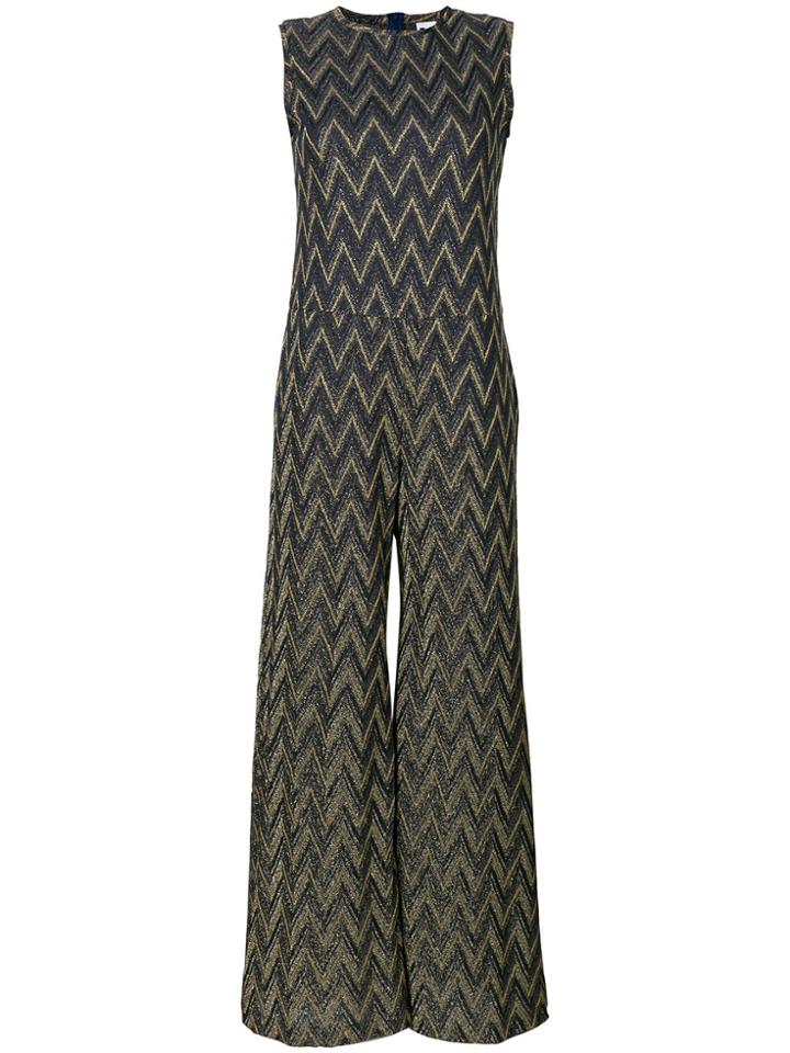 M Missoni Metallic Chevron Pattern Jumpsuit - Blue