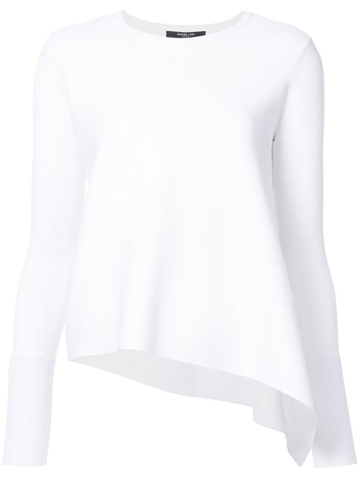 Derek Lam - Long Sleeve Asymmetrical Crewneck Pullover - Women - Polyester/viscose - L, White, Polyester/viscose