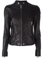 Diesel Banded Collar Jacket, Women's, Size: Small, Black, Lamb Skin/polyester/acetate