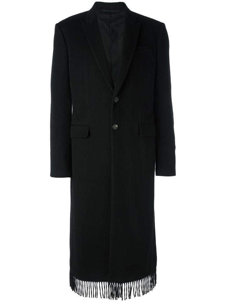 Givenchy Fringe Trim Long Coat, Men's, Size: 50, Black, Cotton/polyester/viscose/cashmere