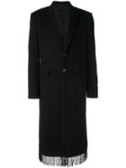 Givenchy Fringe Trim Long Coat, Men's, Size: 50, Black, Cotton/polyester/viscose/cashmere