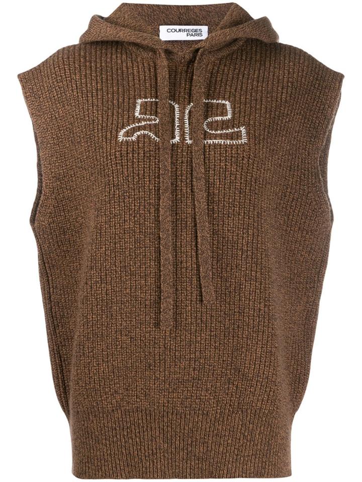 Courrèges Sleeveless Knitted Hoodie - Brown