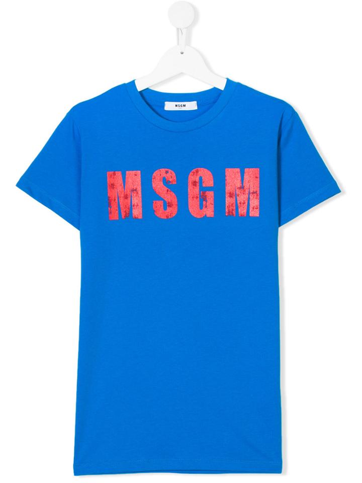 Msgm Kids Logo Printed T-shirt - Blue