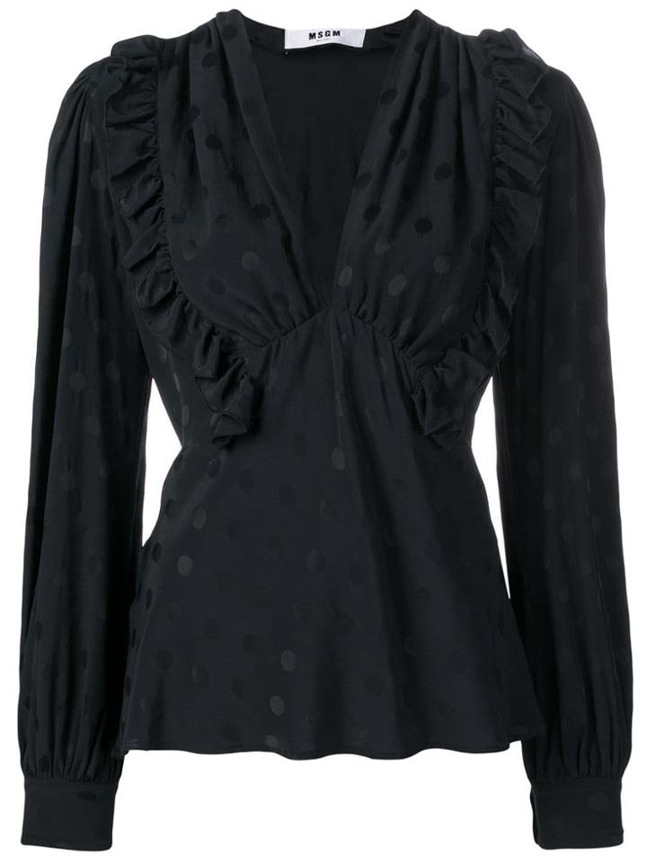 Msgm Ruffled Spotted Blouse - Black