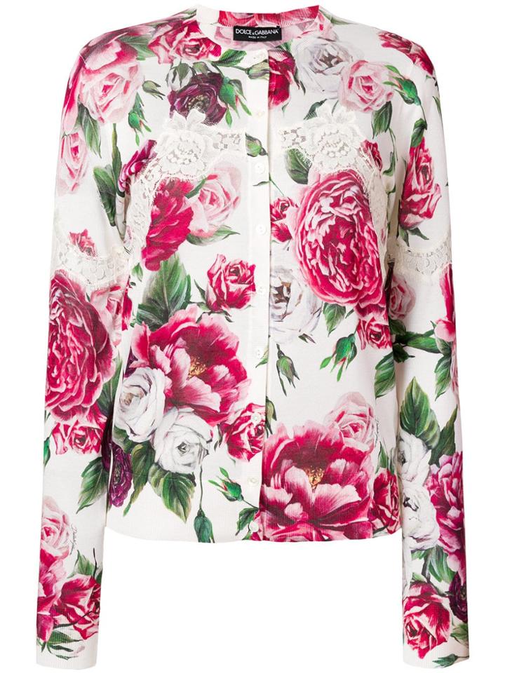 Dolce & Gabbana Peony Print Cardigan - White