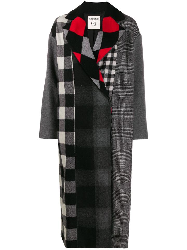Semicouture Multi-check Coat - Grey