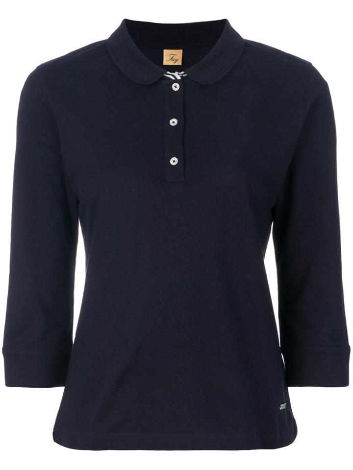 Fay Cropped Sleeved Polo Top - Blue