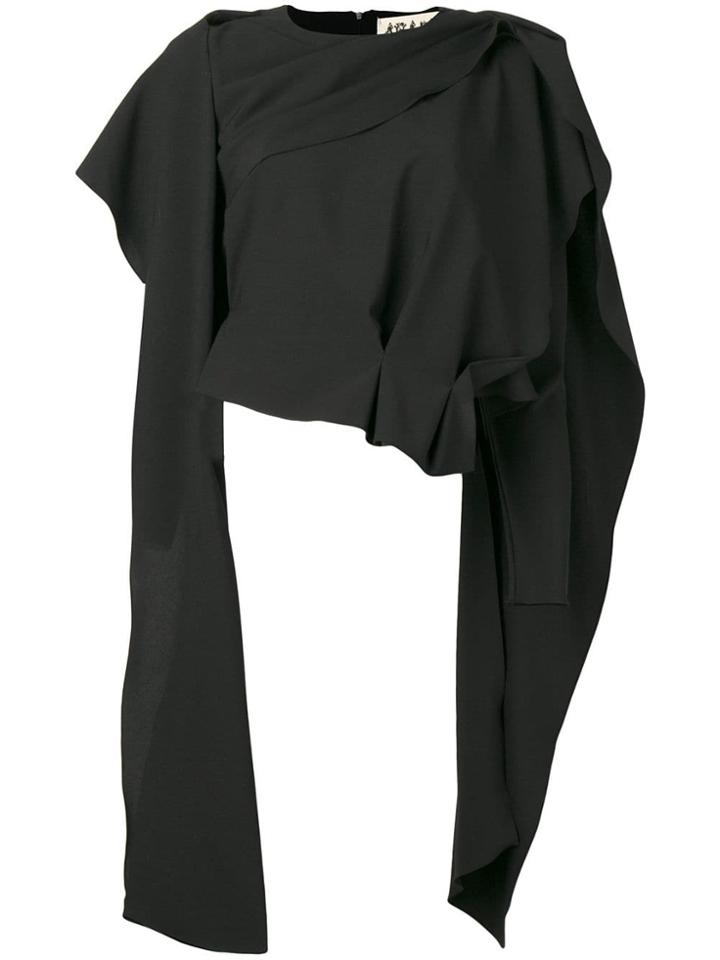 A.w.a.k.e. Draped Cropped Asymmetric Blouse - Black