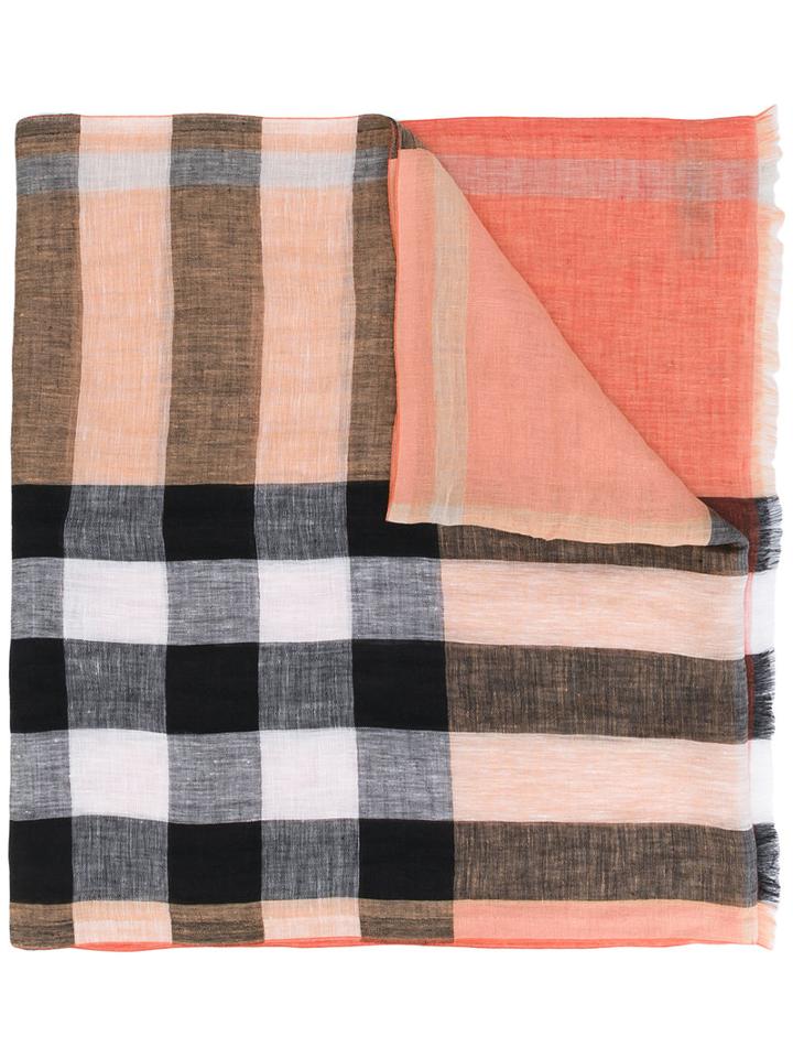 Burberry - House Check Scarf - Men - Linen/flax - One Size, Yellow/orange, Linen/flax