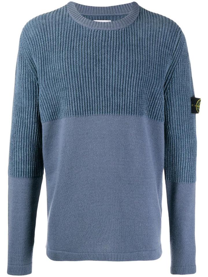 Stone Island Ribbed Panel Jumper - Blue