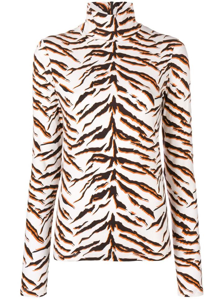 Mih Jeans Tiger Print Turtleneck Top - White