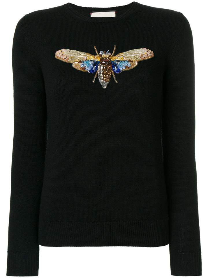 Gucci Moth Embroidered Sweater - Black