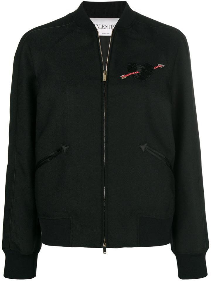 Valentino Heart Embroidered Bomber Jacket - Black
