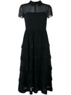 Red Valentino Semi Sheer Layered Dress, Women's, Size: 40, Black, Silk/polyester/viscose