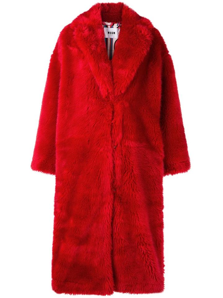 Msgm Long Concealed Front Coat - Red