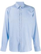 Canali Long Sleeved Herringbone Shirt - Blue