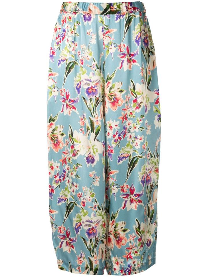 Junya Watanabe Floral Print Satin Culottes - Blue
