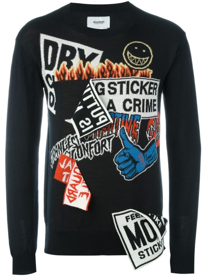 Doublet Logo Sticker Sweatshirt, Men's, Size: Small, Black, Wool