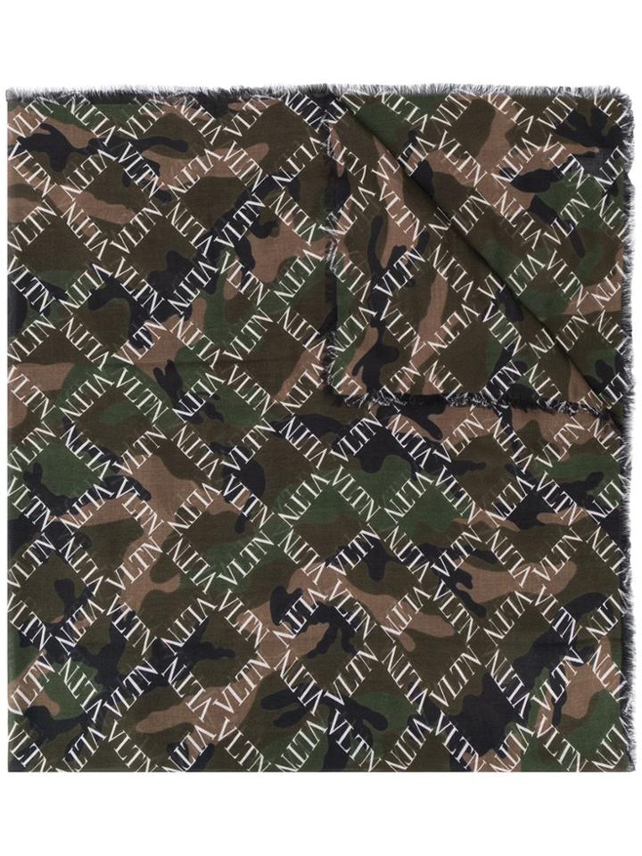 Valentino Camouflage Logo Grid Print Scarf - Green
