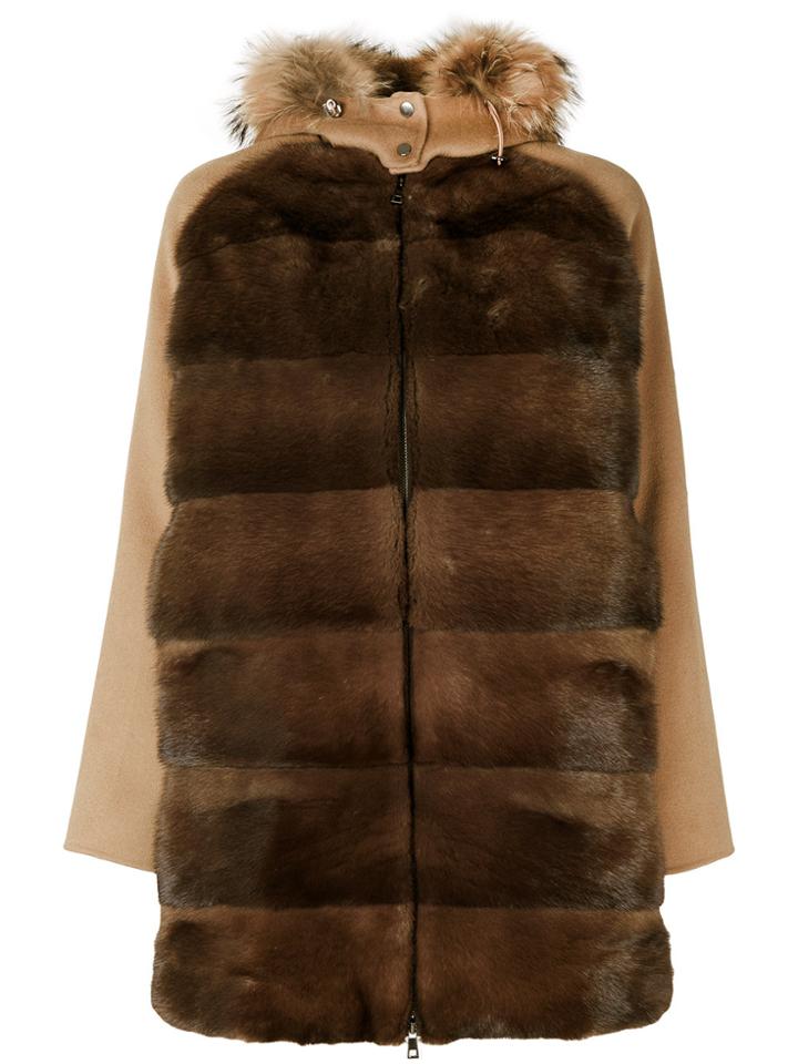 P.a.r.o.s.h. Fur Trim Hooded Coat - Brown