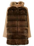 P.a.r.o.s.h. Fur Trim Hooded Coat - Brown
