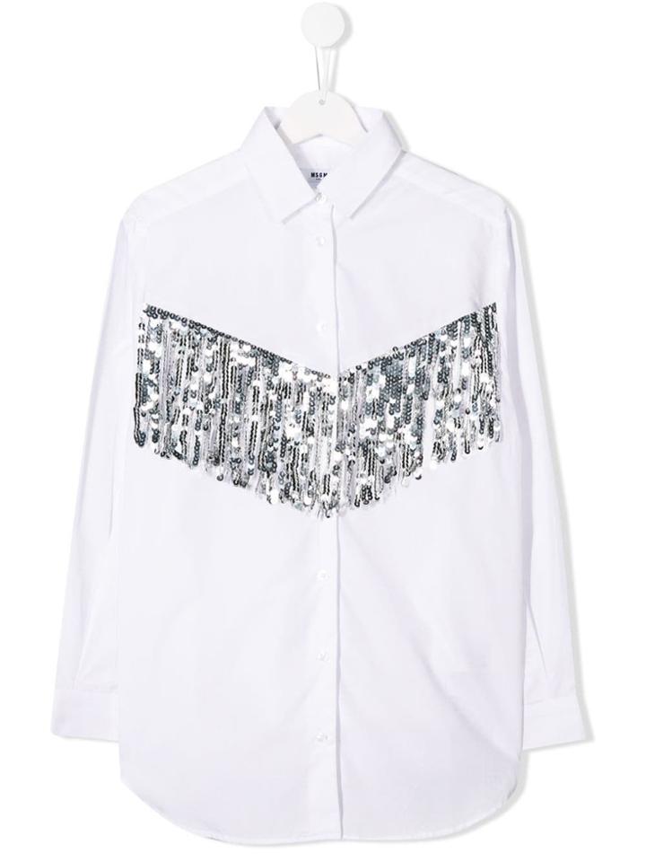 Msgm Kids Sequin Panel Shirt - White