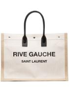 Saint Laurent White And Beige Rive Gauche Logo Canvas Bag - Neutrals